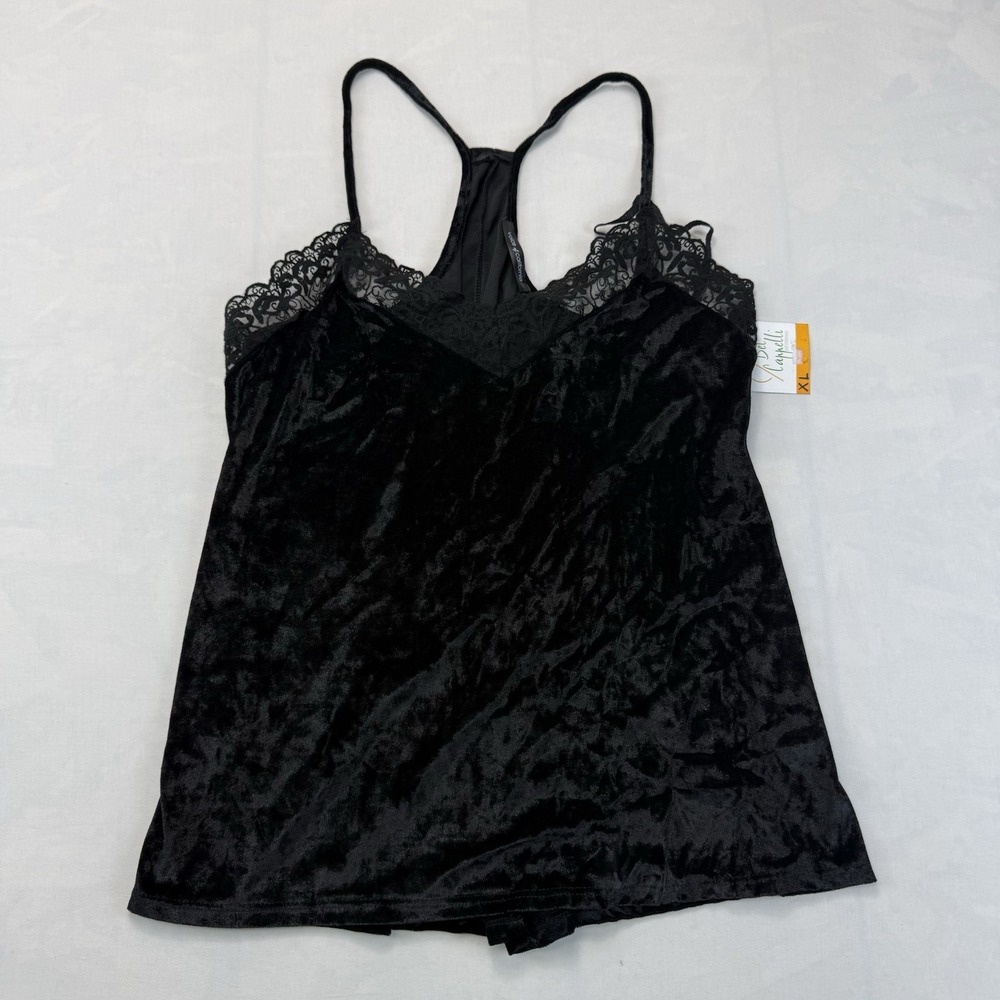 Voice of California Be Vocal Black Velvet Lace Cami Top XL Made in USA NWT